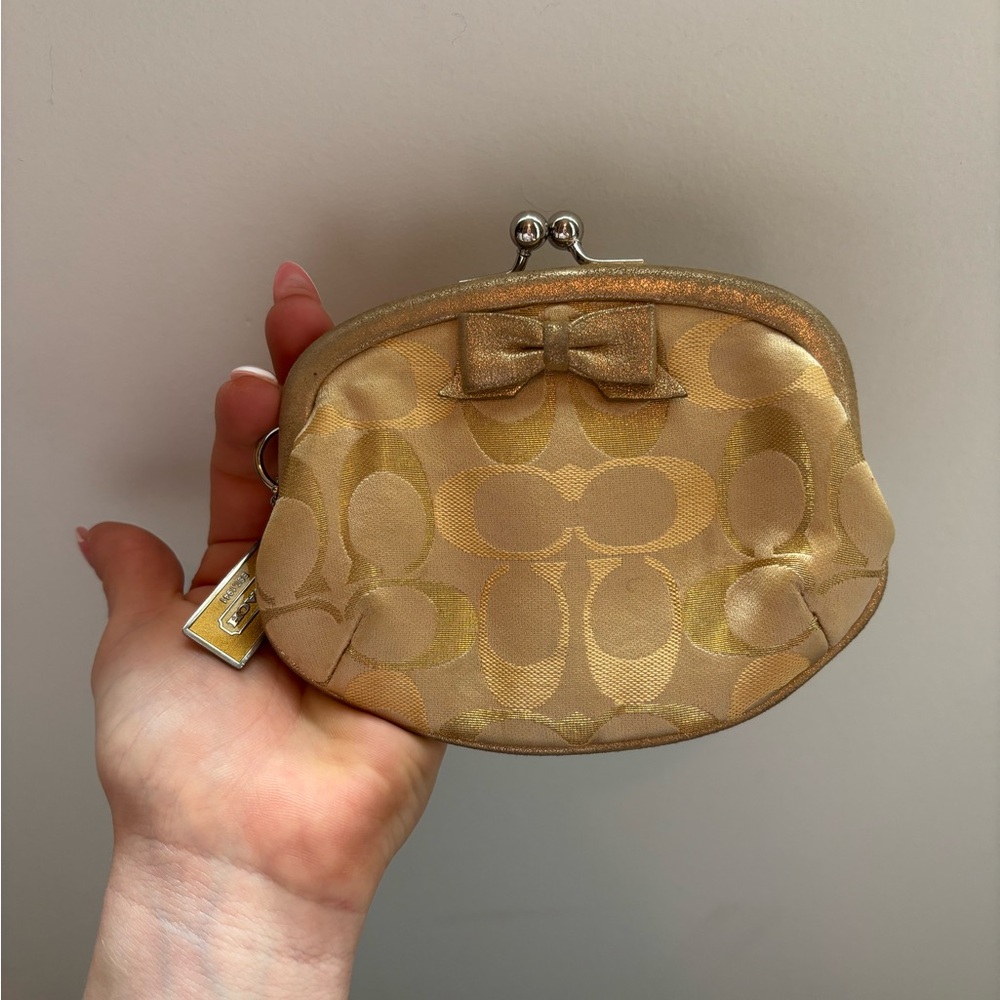 Coach Gold Coin Purse silk and suede